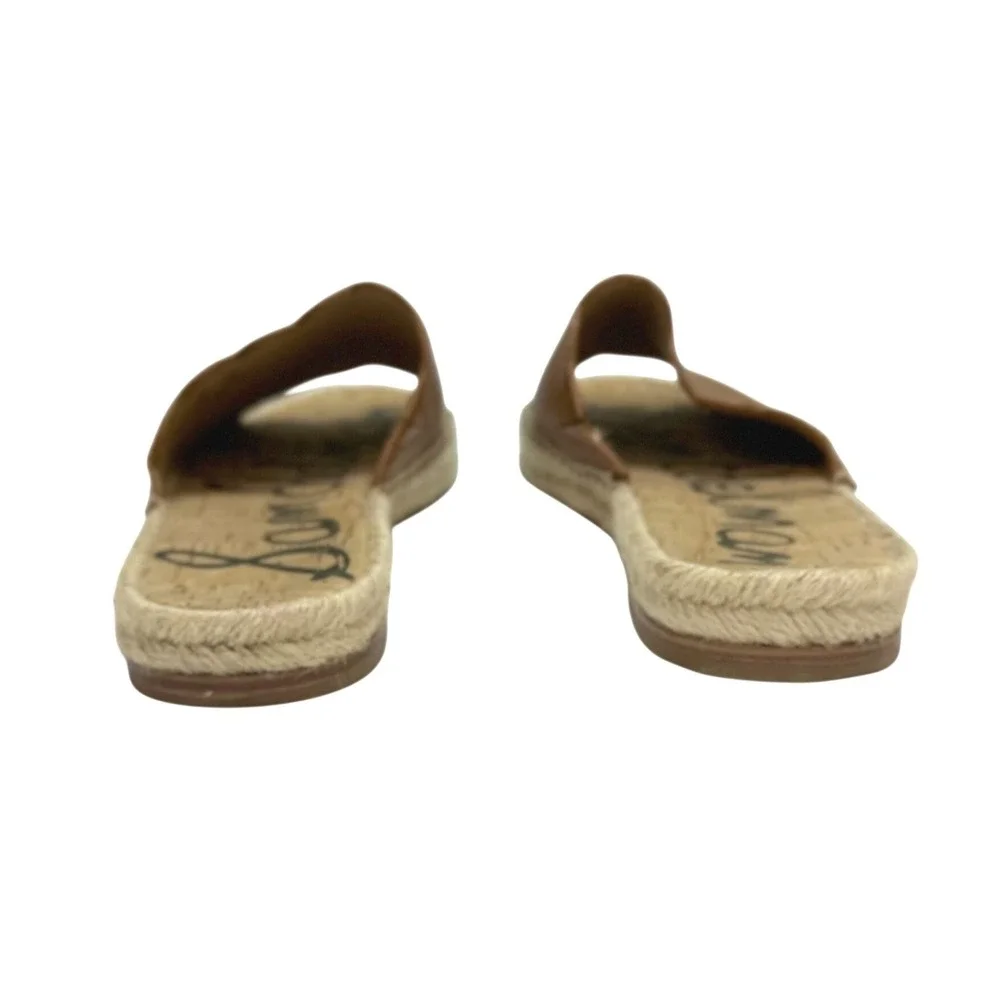 Sam Edelman Andy Brown Leather‎ Espadrille Slide Sandals 8M Scalloped Flat Shoes